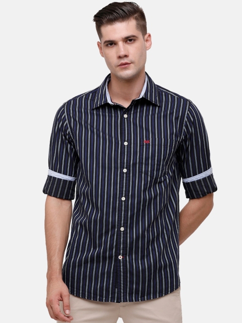 

Double Two Men Black & White Nuvo Slim Fit Striped Pure Cotton Casual Shirt
