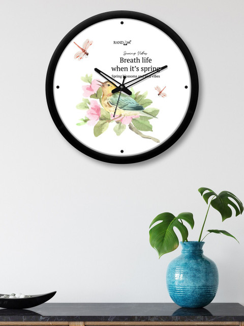 

RANDOM White & Green Printed Contemporary Wall Clock