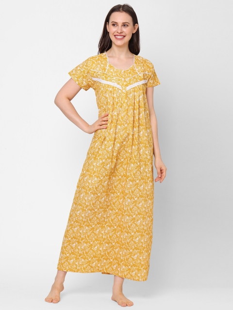 

Sweet Dreams Mustard Printed Maxi Nightdress