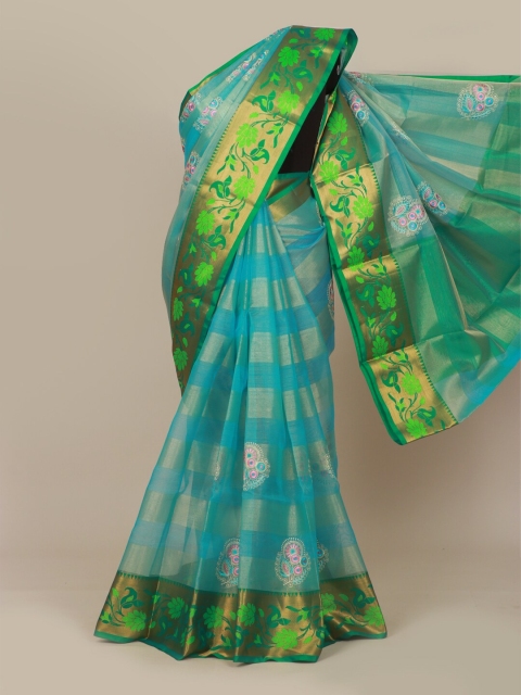 

Pothys Blue & Green Ethnic Motifs Art Silk Banarasi Saree