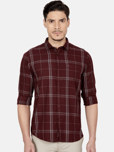 

Oxemberg Men Maroon Slim Fit Windowpane Checks Checked Casual Shirt