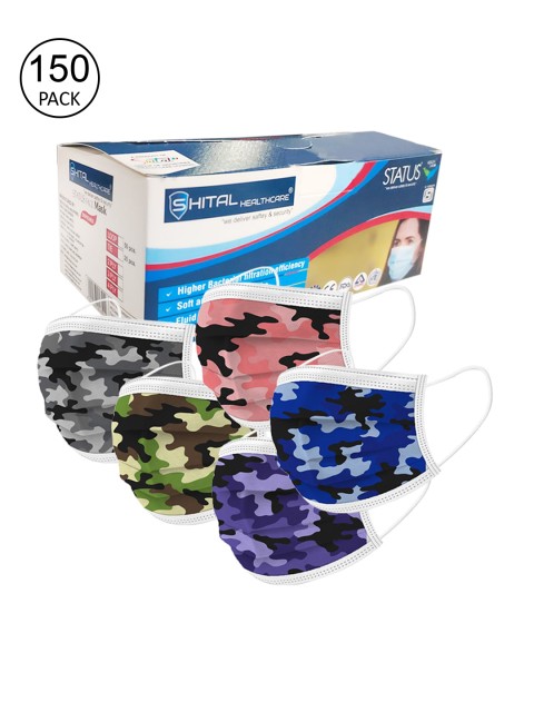 

Status Unisex Green 150 Pcs 3-Ply Camouflage Print Disposable Surgical Masks