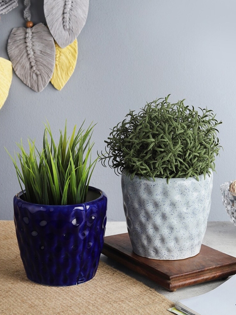 

The Decor Mart Set Of 2 Blue Handcrafted Ceramic Planters