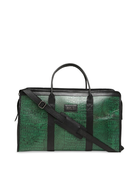 

IMUR Unisex Green Croc-Textured Leather Duffel Bag