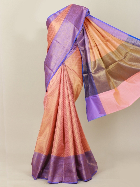

Pothys Peach-Coloured & Purple Woven Design Art Silk Banarasi Saree