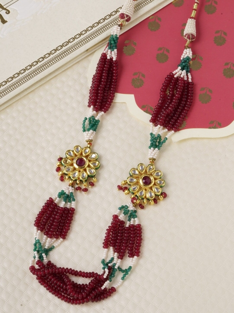 

Tistabene Red & White Kundan Beaded Layered Necklace