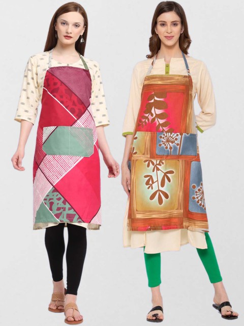 

KLOTTHE Unisex Pack Of 2 Cotton Printed 210 TC Aprons, Red