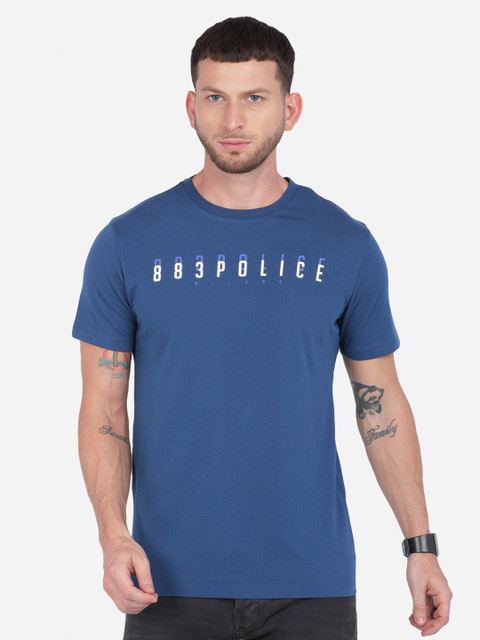 

883 Police Men Navy Blue Typography Printed T-shirt