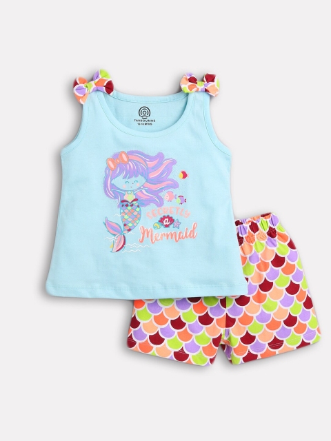 

TAMBOURINE Girls Blue & Orange Printed Top with Shorts