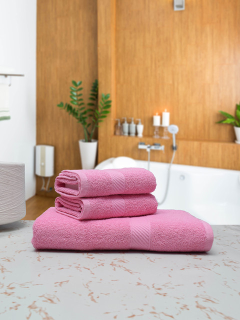 

RANGOLI Set Of 3 Pink Solid 380 GSM Towel Set