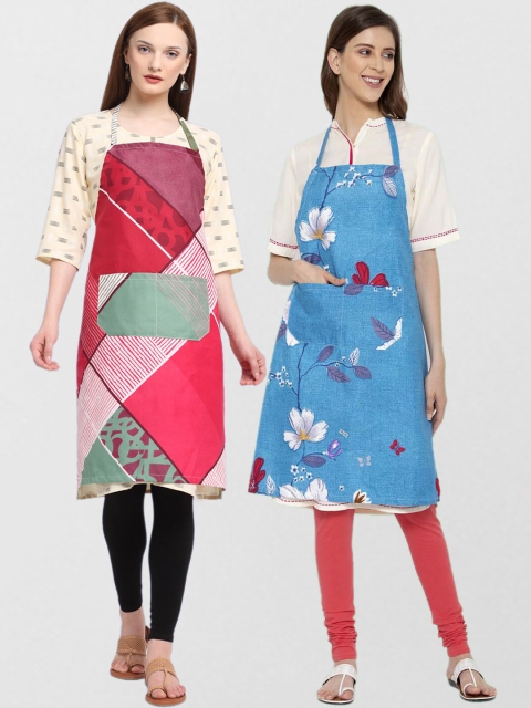 

KLOTTHE Unisex Pack Of 2 Printed 210TC Cotton Aprons, Blue