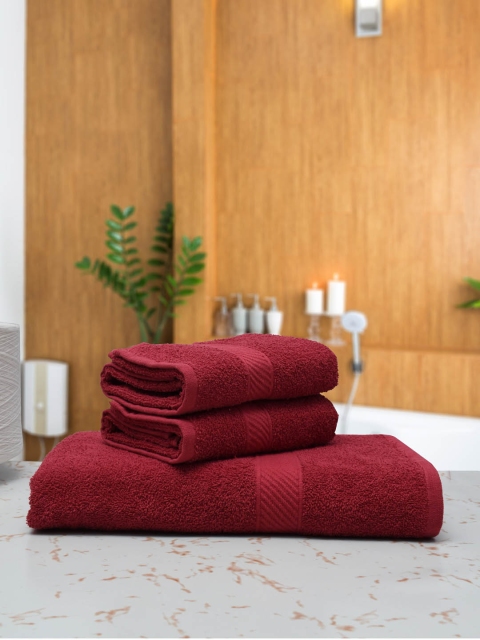 

RANGOLI Set Of 3 Maroon Solid 380 GSM Towels