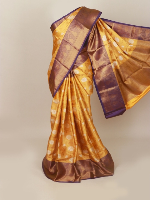 

Pothys Mustard & Blue Floral Art Silk Banarasi Saree
