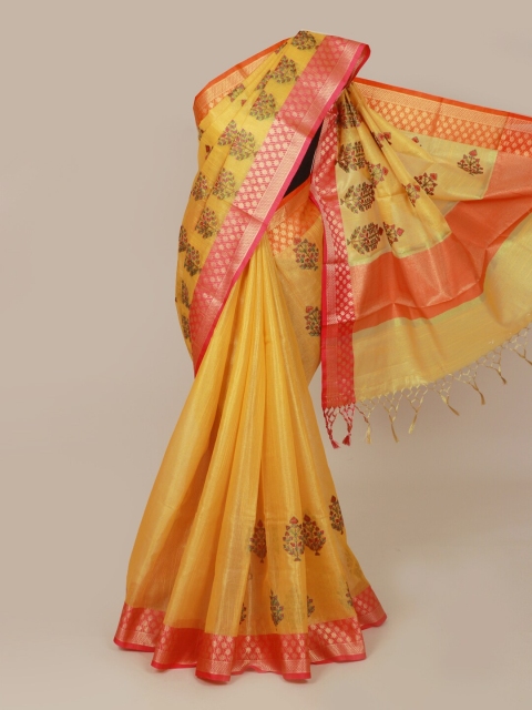 

Pothys Yellow & Pink Woven Design Art Silk Banarasi Saree
