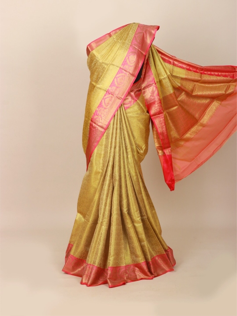 

Pothys Gold-Toned & Pink Floral Zari Art Silk Banarasi Saree