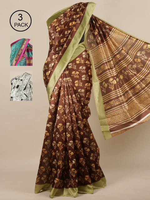 

Pothys Pack of 3 Jute Silk Saree, Brown