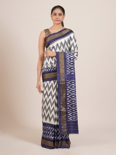 

Pothys White & Grey Ethnic Motifs Pure Silk Kanjeevaram Saree