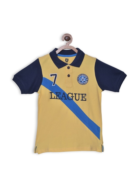 

612 league Boys Yellow Typography Printed Polo Collar T-shirt