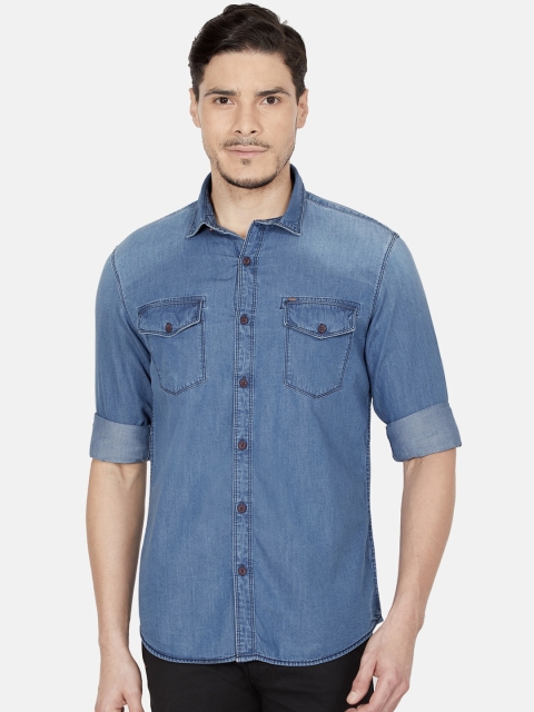 Oxemberg Men Blue Slim Fit Faded Casual Shirt