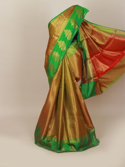 

Pothys Green & Gold-Toned Woven Design Art Silk Banarasi Saree
