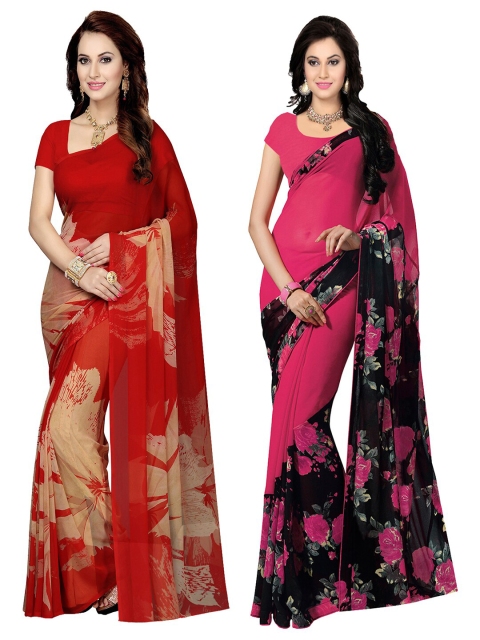 

KALINI Pack of 2 Pink & Black Poly Georgette Sarees