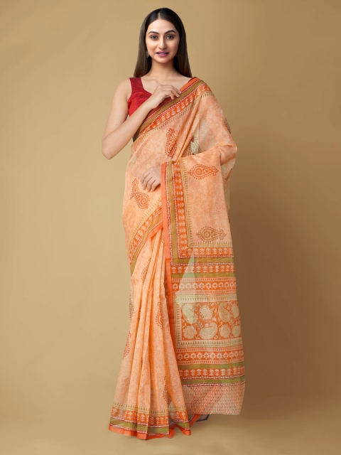 

Unnati Silks Peach-Coloured & Red Ethnic Motifs Kota Saree