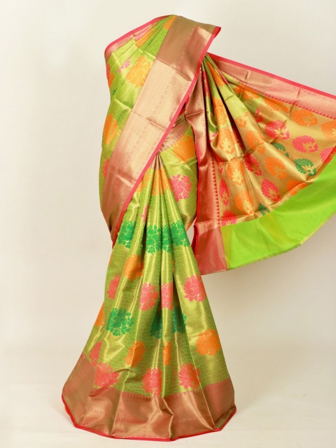 

Pothys Green & Pink Floral Zari Art Silk Banarasi Saree