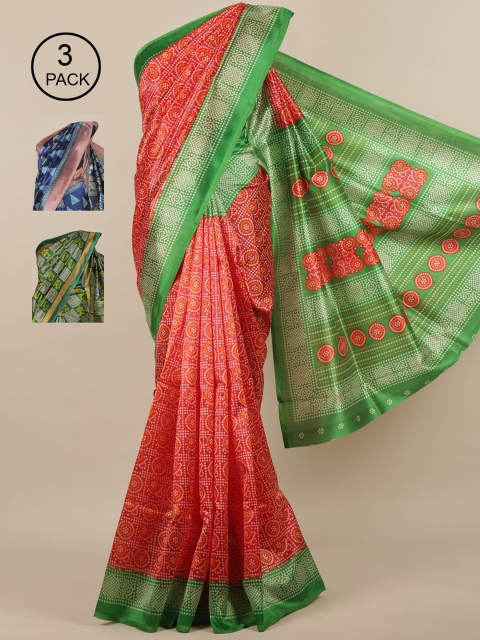

Pothys Pack of 3 Printed Jute Silk Sarees, Multi