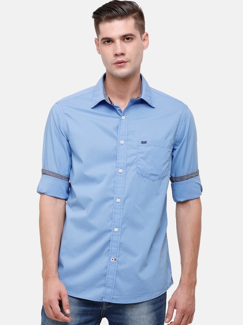 

Double Two Men Blue Pure Cotton Solid Slim Fit Casual Shirt