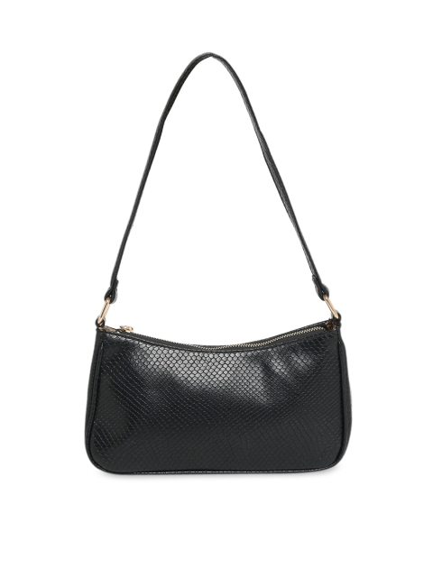 

Apsis Black Snakeskin Textured Structured Hobo Bag