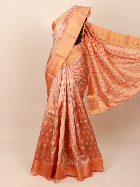

Pothys Peach-Coloured & Gold-Toned Woven Design Zari Art Silk Saree