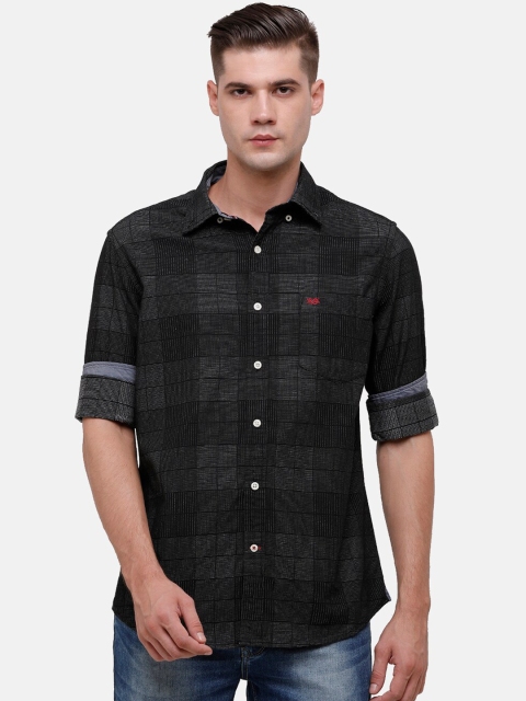 

Double Two Men Black Slim Fit Checked Cotton Casual Shirt