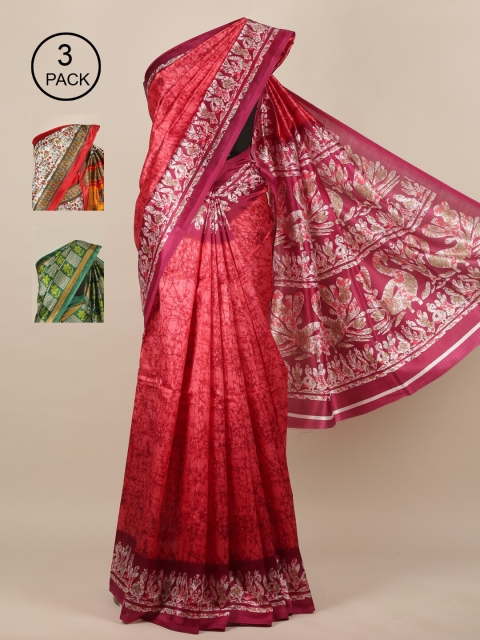 

Pothys Multicoloured Set of 3 Jute Silk Saree, Multi