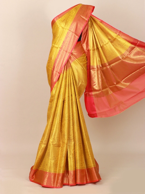 

Pothys Yellow & Peach-Coloured Ethnic Motifs Art Silk Banarasi Saree