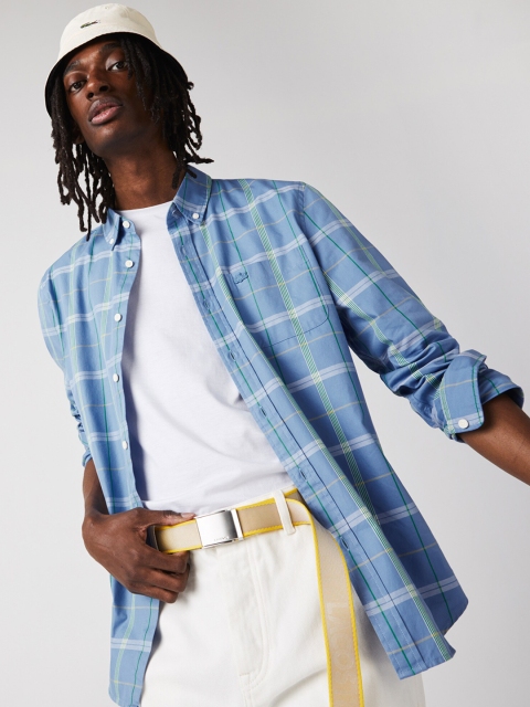 

Lacoste Men Blue Tartan Checks Checked Casual Shirt