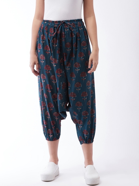 

InWeave Girls Blue & Maroon Floral Printed Cotton Harem Pants