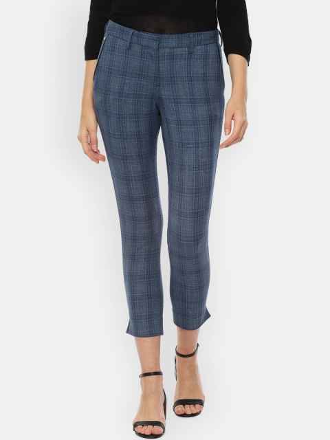 

Allen Solly Woman Women Navy Blue Checked Slim Fit Regular Trousers