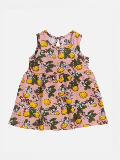 

TAMBOURINE Peach-Coloured & Green A-Line Cotton Dress