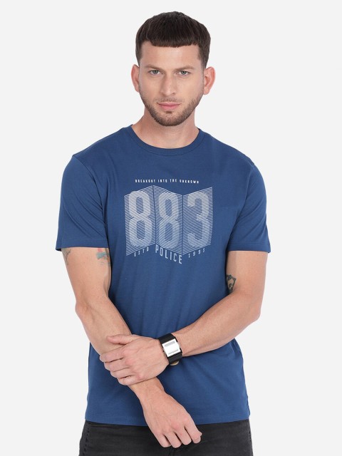 

883 Police Men Navy Blue Brand Logo Printed Cotton T-shirt