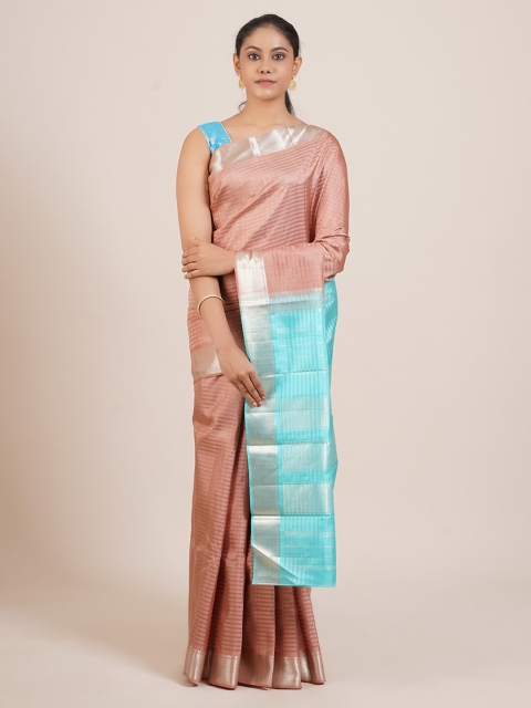 

Pothys Pink & Blue Checked Zari Pure Silk Kanjeevaram Saree