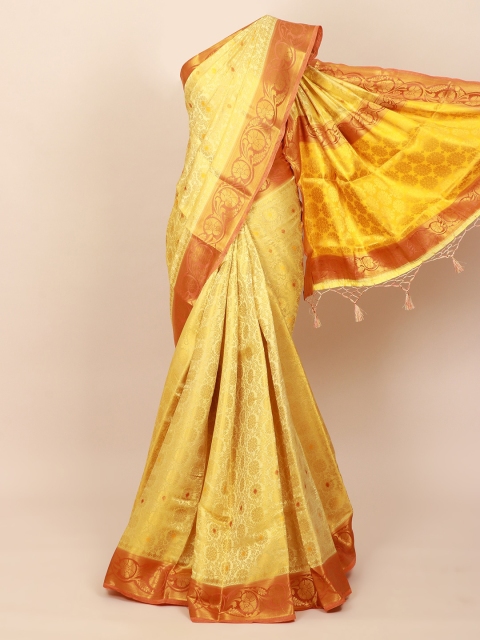 

Pothys Cream-Coloured & Brown Floral Zari Art Silk Banarasi Saree