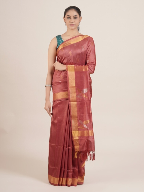 

Pothys Brown & Gold-Coloured Ethnic Motifs Pure Silk Uppada Saree