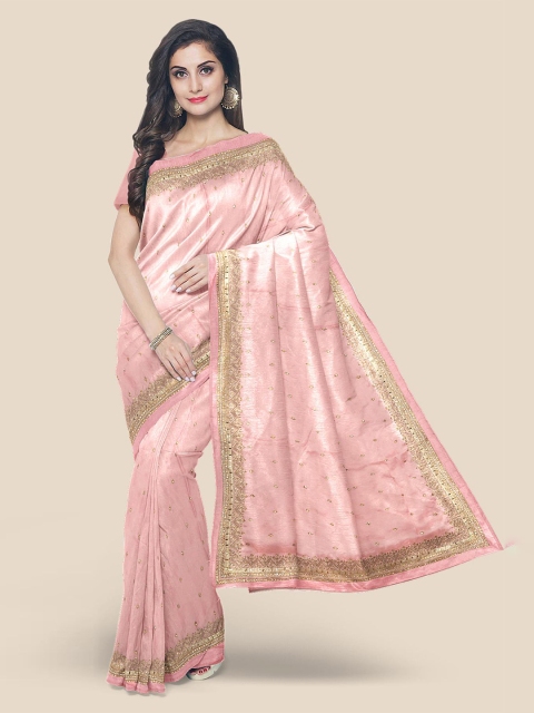 

Kalamandir Pink & Gold-Toned Embellished Embroidered Silk Blend Saree
