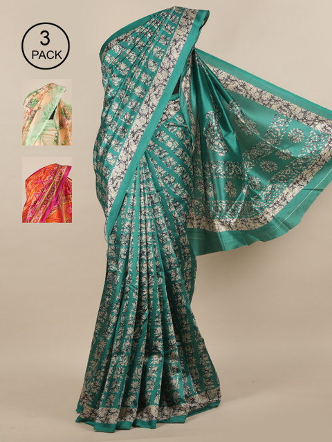 

Pothys Pack Of 3 Multicoloured Floral Jute Silk Saree, Multi