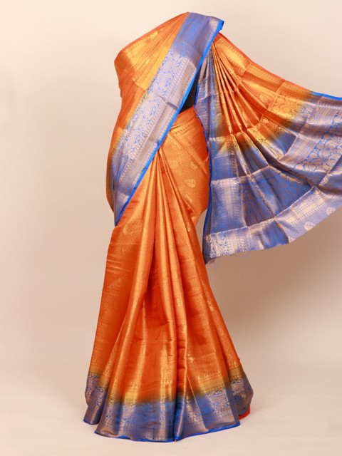 

Pothys Orange & Blue Woven Design Art Silk Banarasi Saree