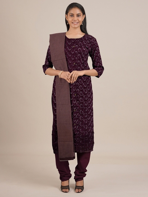

Pothys Purple & Silver-Toned Embroidered Unstitched Dress Material