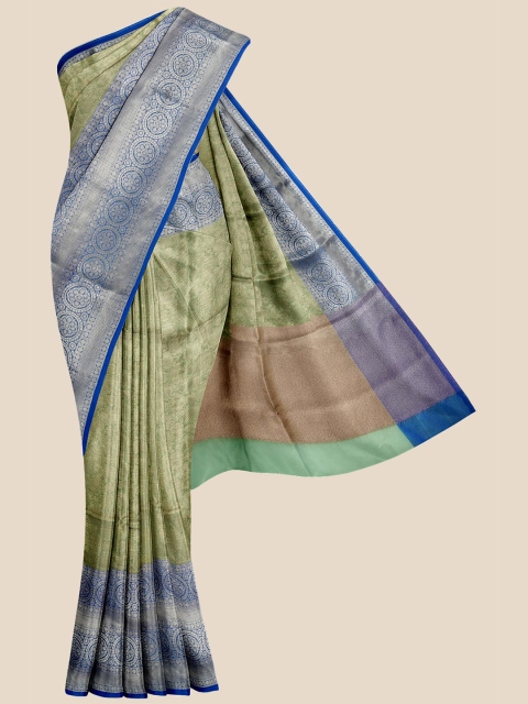 

Kalamandir Green & Blue Woven Design Zari Silk Blend Banarasi Saree