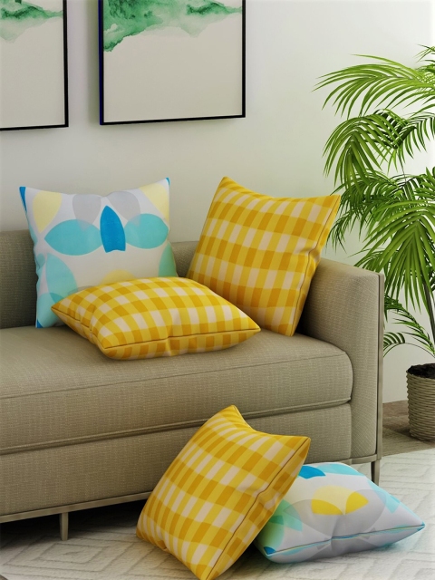 

Salona Bichona Yellow & Blue Set of 5 Striped Square Cushion Covers