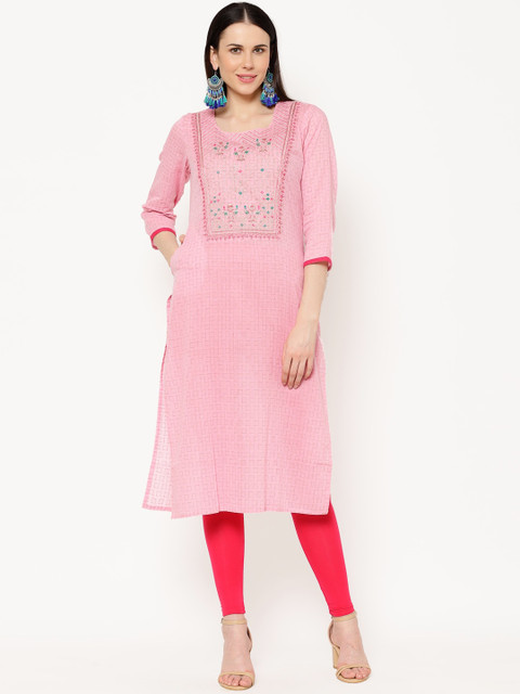 

Ramas Women Pink Geometric Printed Embroidered Thread Work Kurta