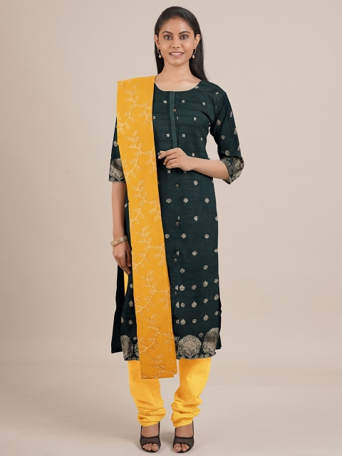

Pothys Green & Yellow Unstitched Dress Material